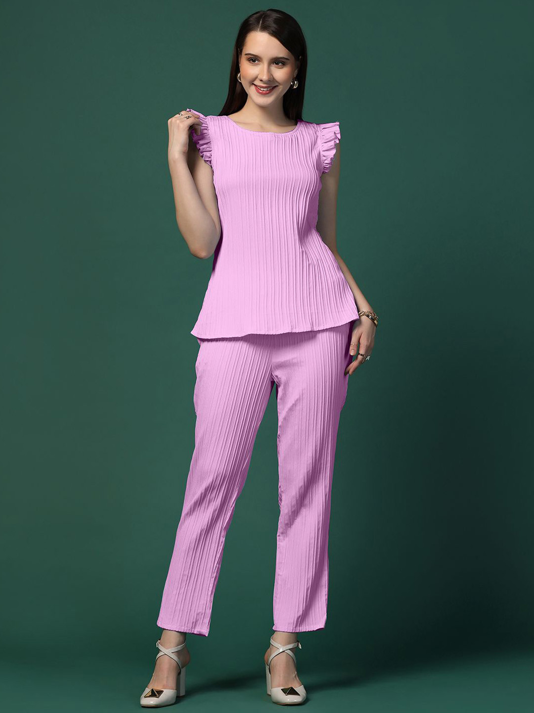 Moda Rapido Pink Round Neck Top With Trousers