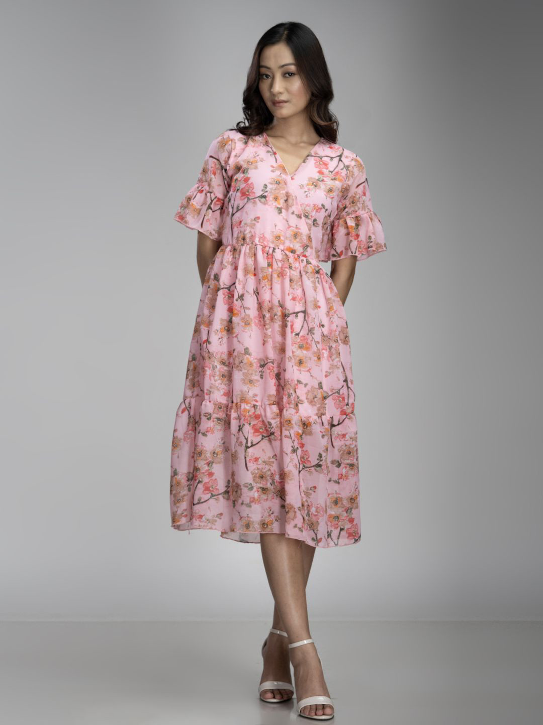 KRISS-CROX Women Floral Printed Georgette Fit & Flare Dress