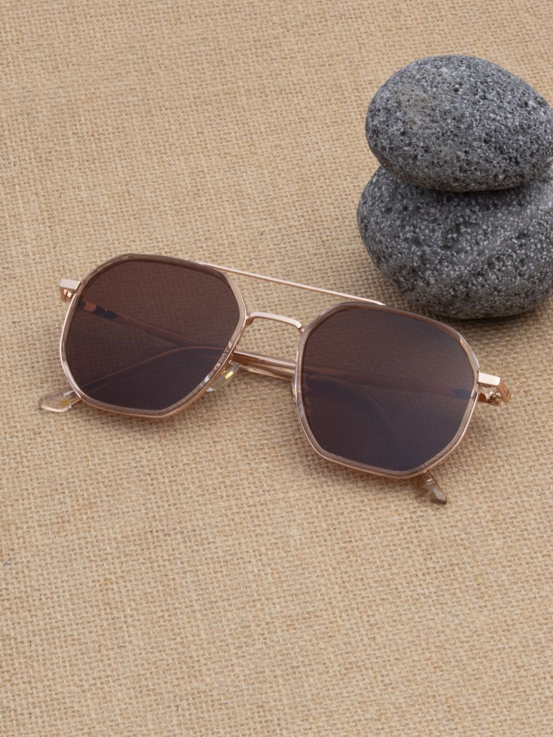 Ted Smith Unisex Aesthetic Gold-Brown Aviator Sunglasses for with Polarised Lens