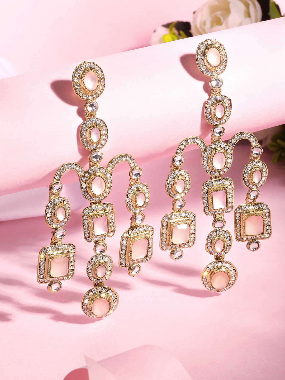 ASMITTA JEWELLERY 22K Gold-Plated Stone Studded Contemporary Drop Earrings