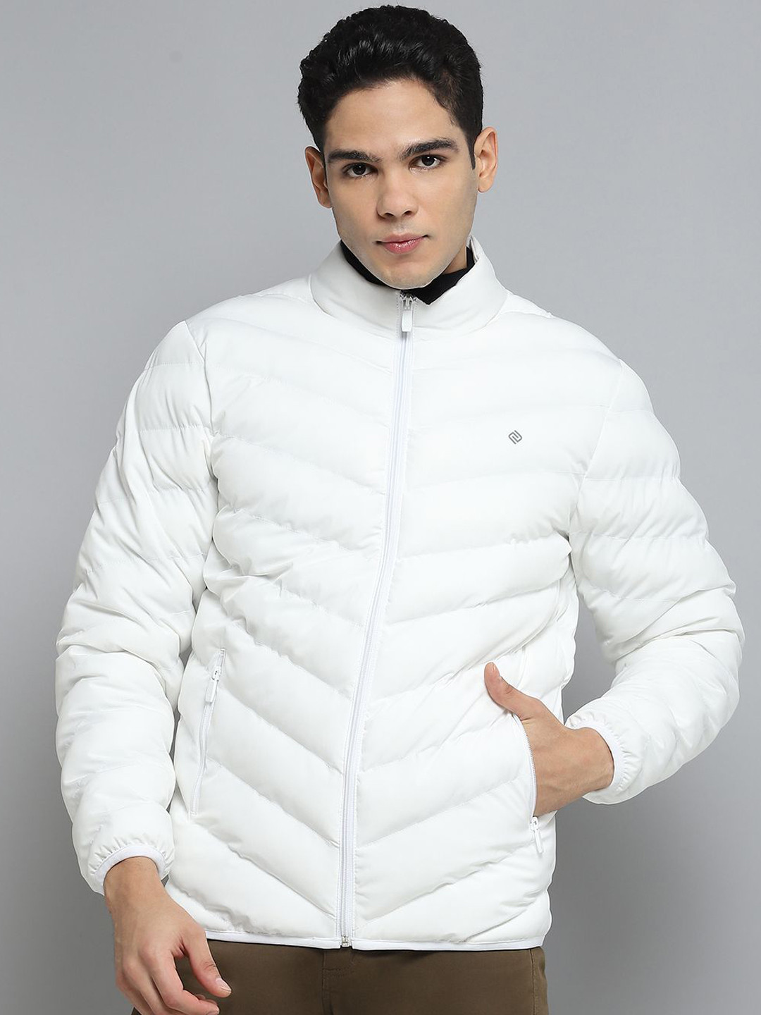 Cloak & Decker Men Mock Collar Solid Casual Puffer Jacket