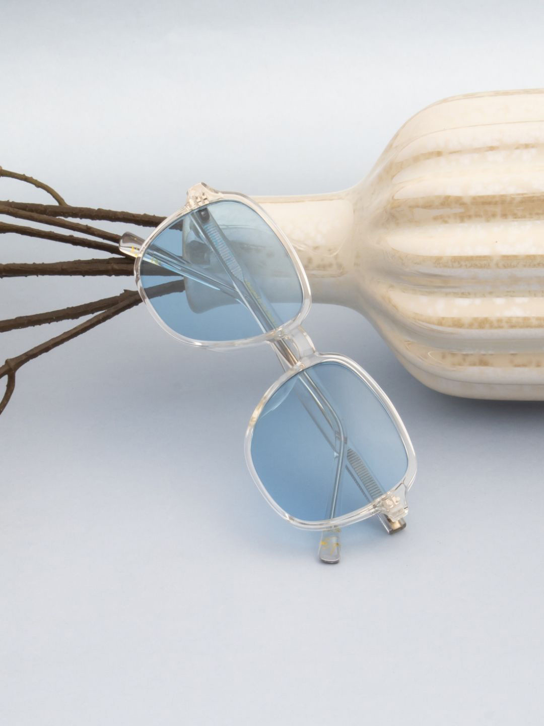 Ted Smith Unisex Crystal-Blue Aesthetic Square Sunglasses with Polarised Lens