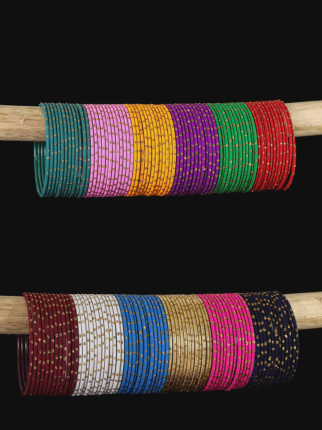 ZULKA Set of 144 Women Golden Zari Work Metal Bangles