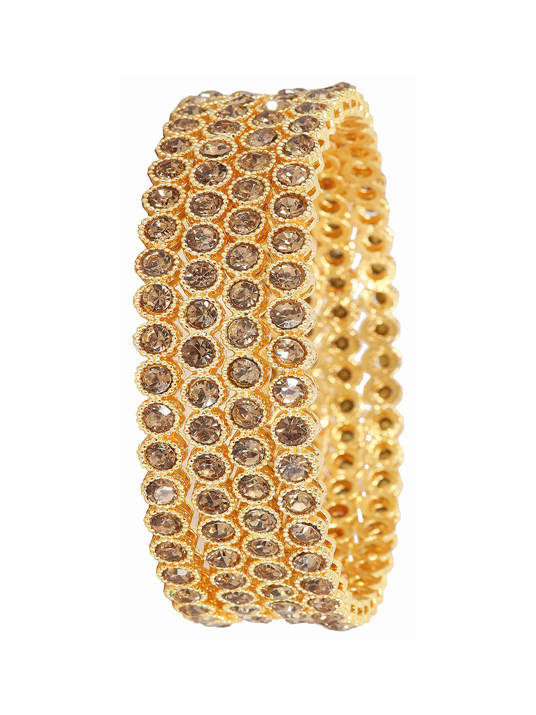 ZULKA Set of 4 Alloy Metal with Zircon Gemstone Gold Plated Bangles