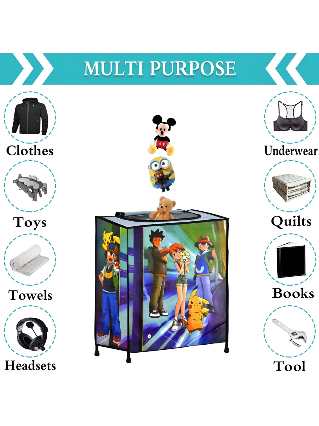 Rmerchants Grey & Green Pokemon Printed Water Resistant Multi-Utility Organiser