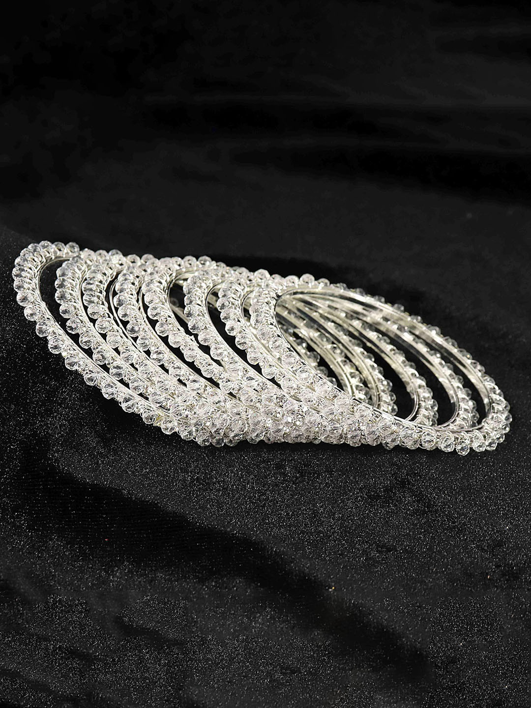 ZULKA Set of 8 Metal With Zircon Gemstone & White Pearls Stylish Trendy Bangles