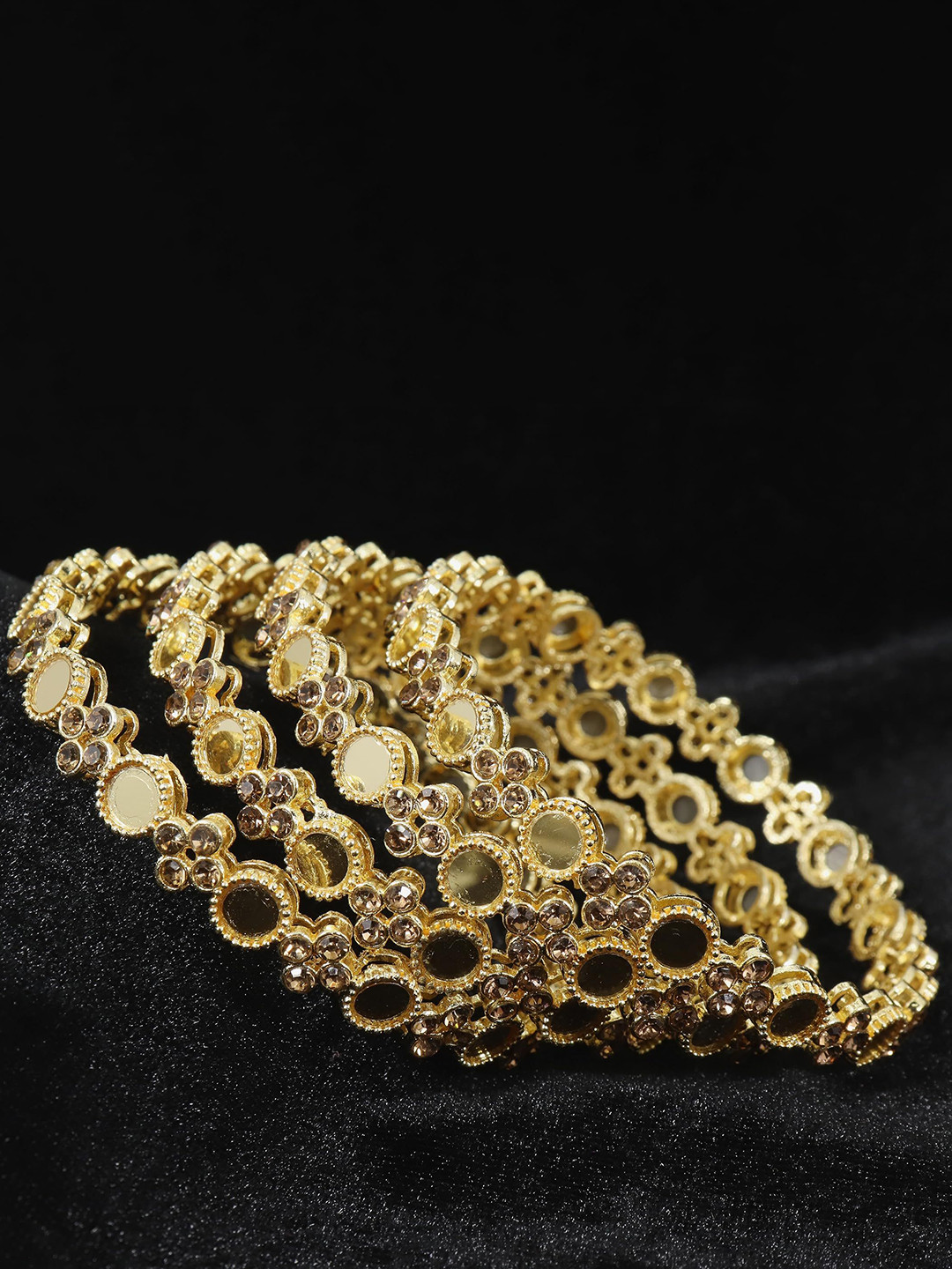 ZULKA Set of 4 Gold Plated Alloy Metal Bangles Bracelet  Studded Zircon Stone Bangles