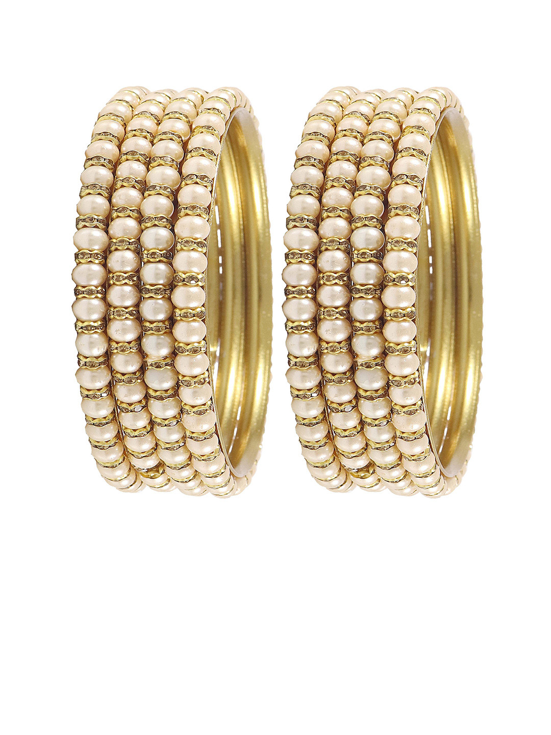 ZULKA Set of 8 Metal Beaded American Diamond Studded Bangles