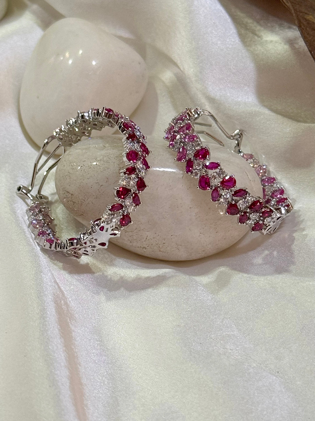 The Jewellery Tale Silver-Plated Faux Diamond Stone Studded Circular Hoop Earrings