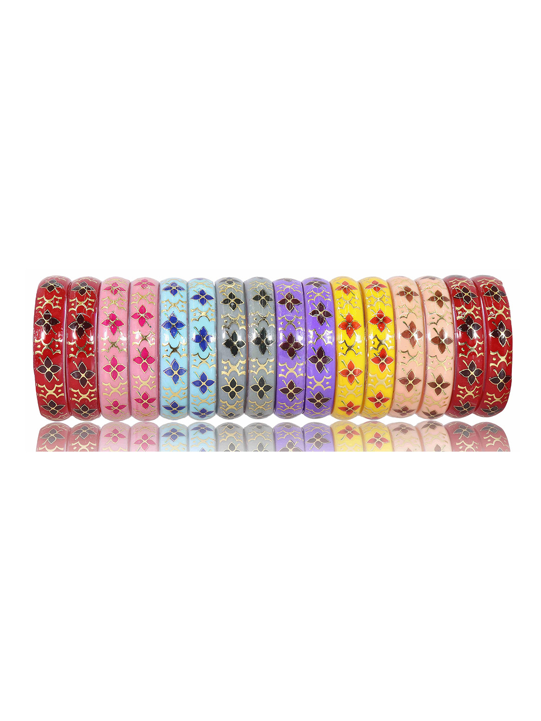ZULKA Set of 16 Flower Pattern Glass Bangles