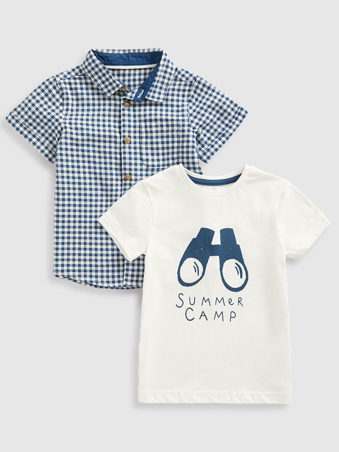 mothercare Boys Classic Checked Opaque Pure Cotton Casual Shirt Comes With T-shirt