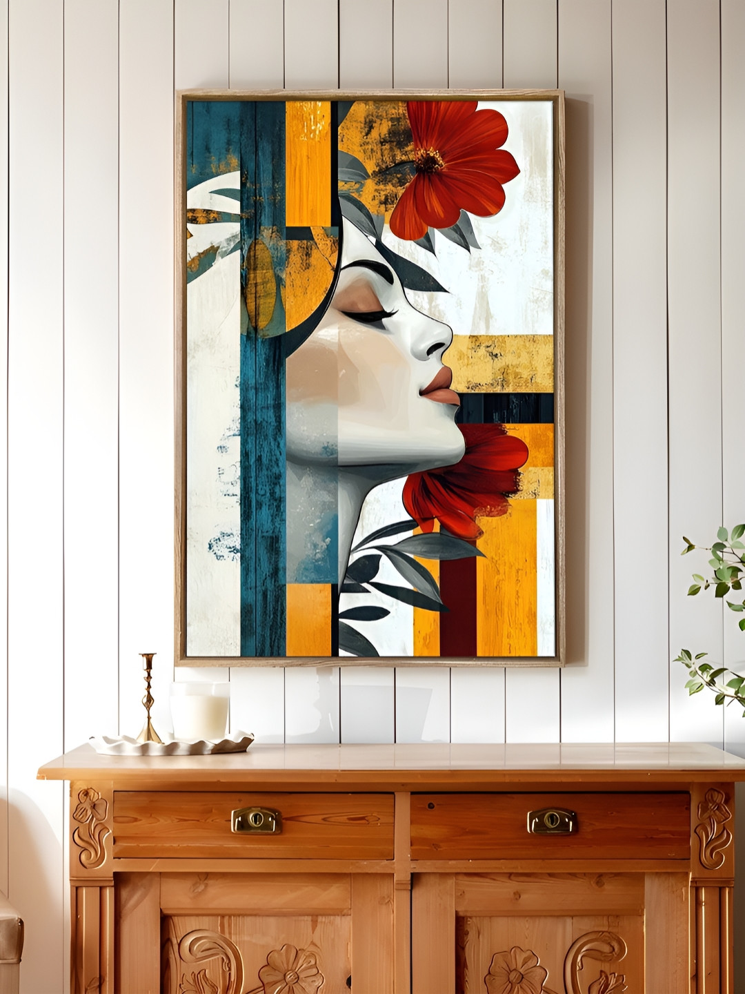 Art Street White & Red Women Face Canvas Wall Art