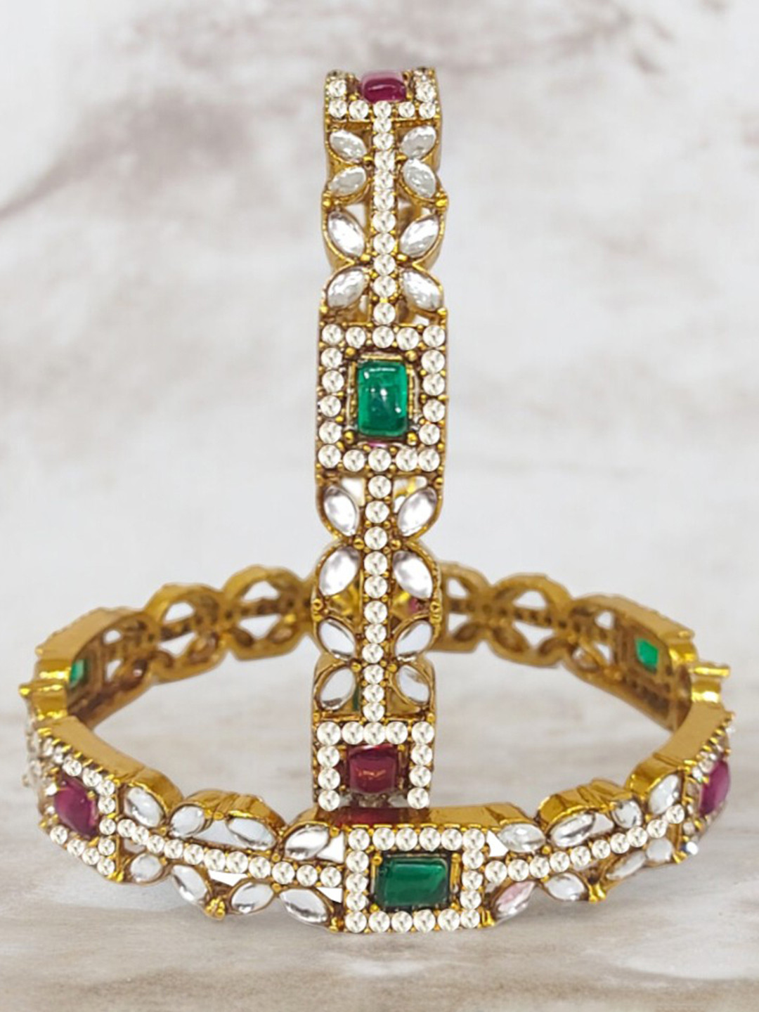 CHRISHAN Set Of 2 Kundan Gold-Plated Stone Studded Bangles