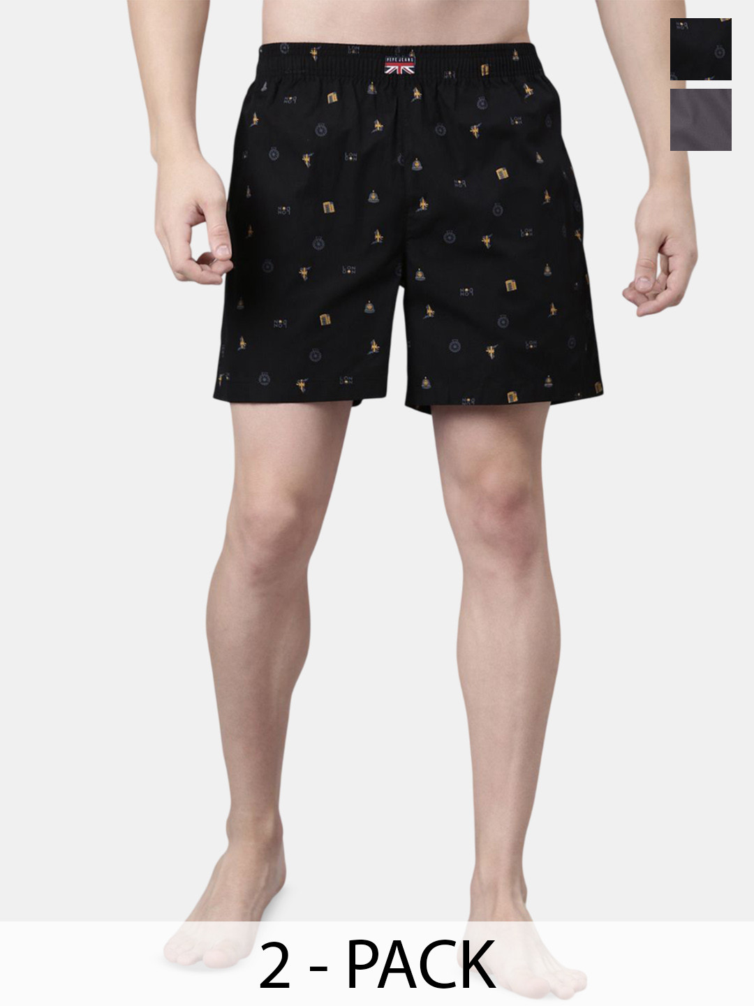Pepe Jeans Men Set Of 2 Printed Cotton Boxers ATB06-02N-BLK-GREY