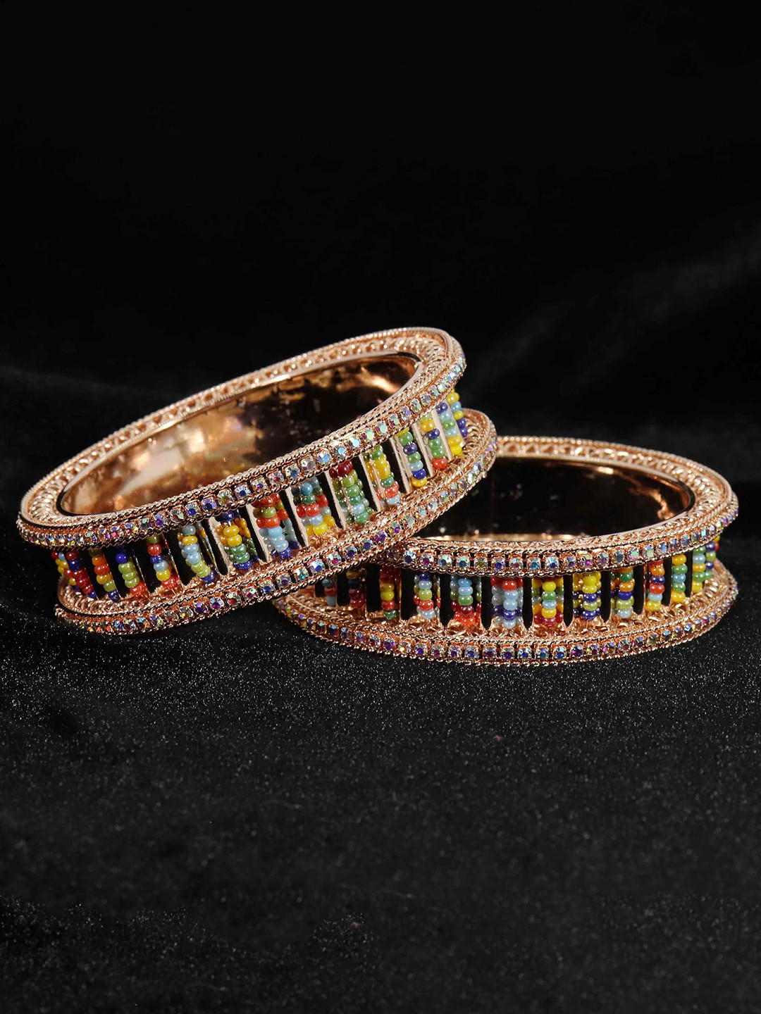 ZULKA Set of 2 Traditional American Diamond Stone Metal Kada