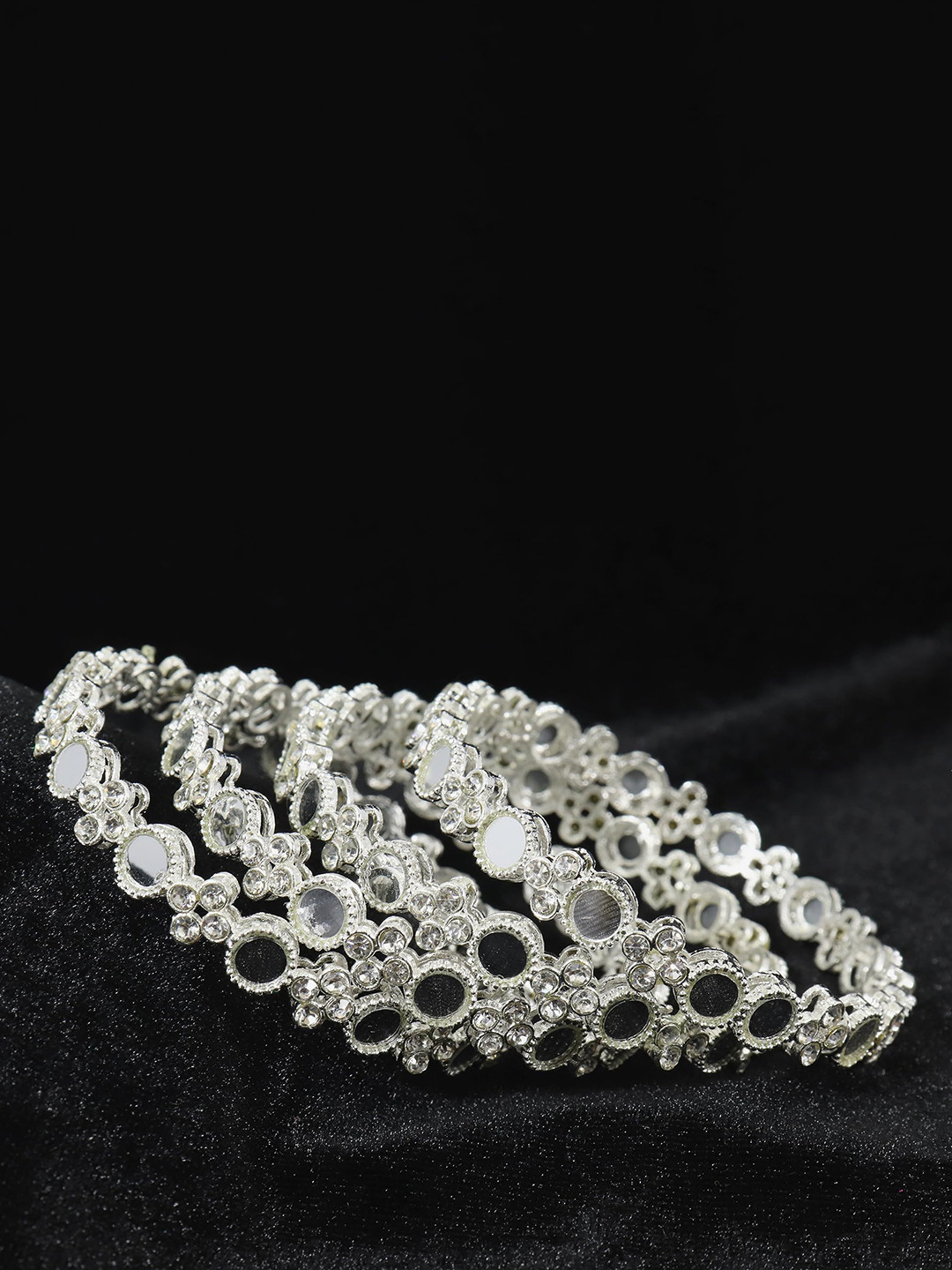 ZULKA Set of 4 Alloy Metal Stylish Bangles Bracelet  Studded Zircon Stone