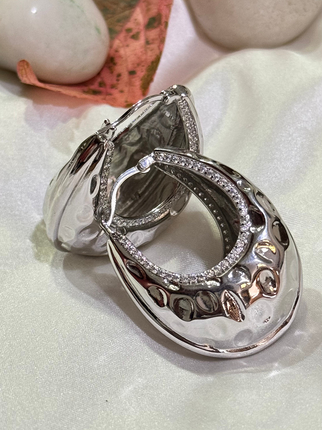 The Jewellery Tale Silver-Plated Stone Studded Contemporary Hoop Earrings