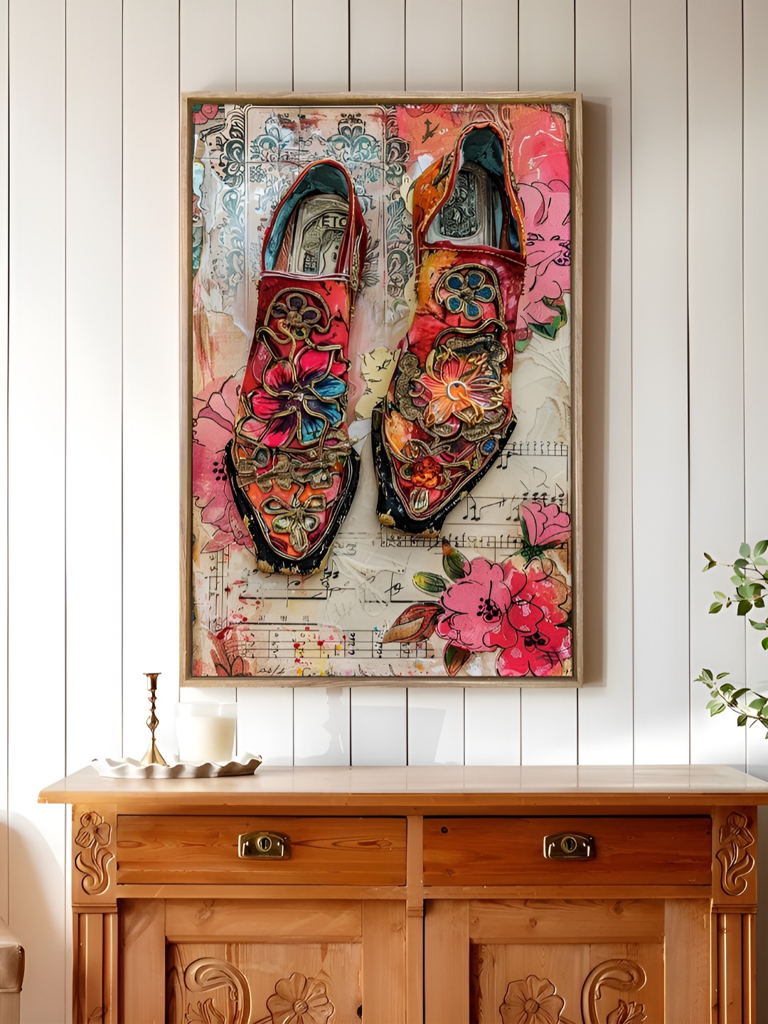 Art Street Off White & Pink Vitage Floral Shoes Canvas Wall Art