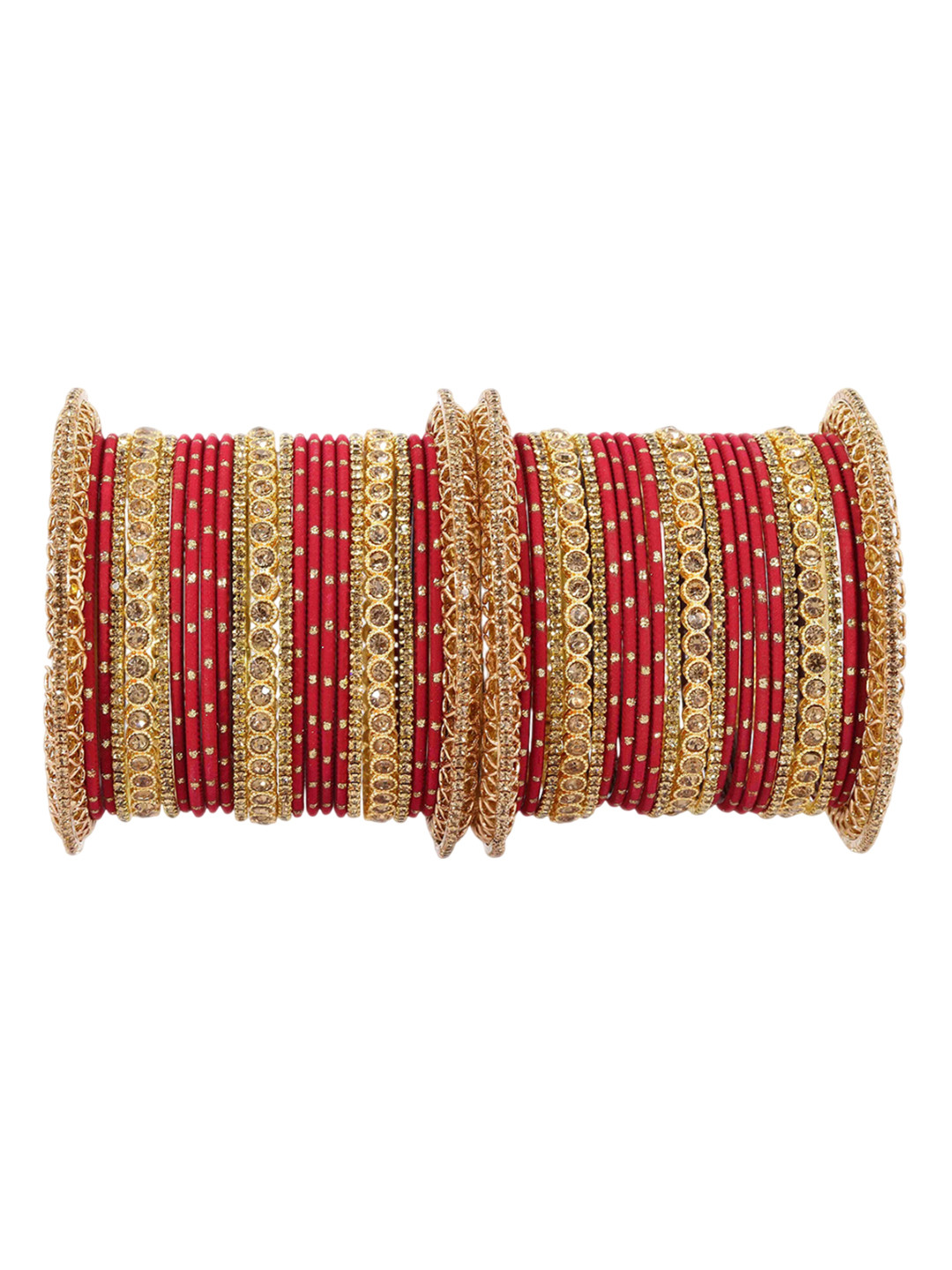 ZULKA Set of 46 Zircon Gemstone Studded Zari Dotted Metal Bangles
