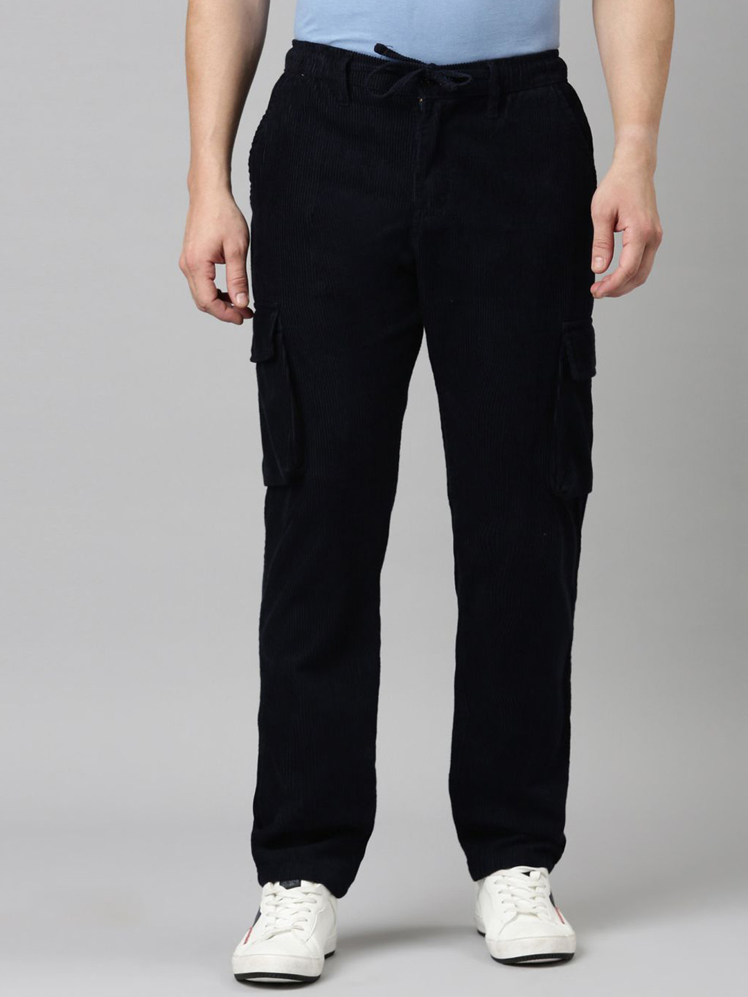 CINOCCI Men Corduroy Flat-Front Cargos Trousers