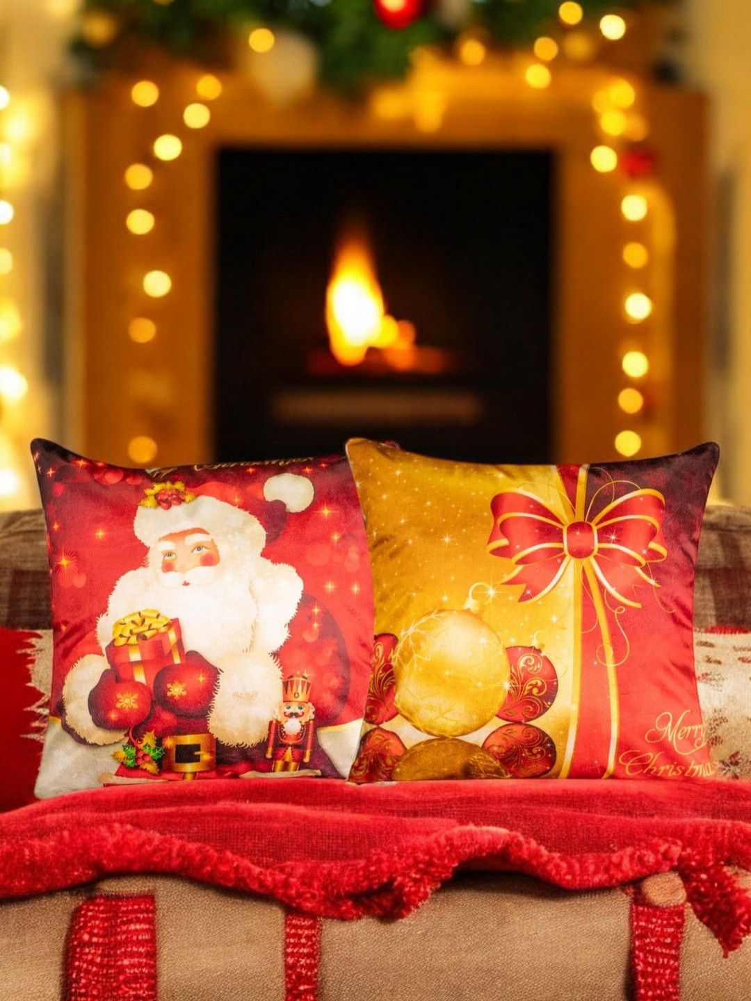 Vendola Gold Graphic Velvet Durable 2 Piece Square Cushion Covers -12x12In