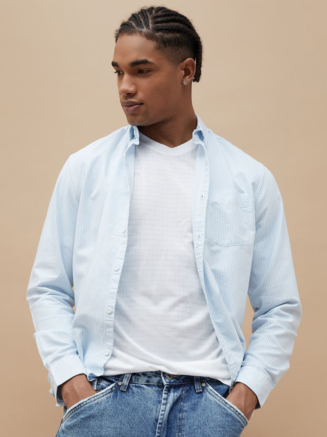 Fame Forever by Lifestyle Men Button-Down Collar Vertical Striped Cotton Casual Shirt