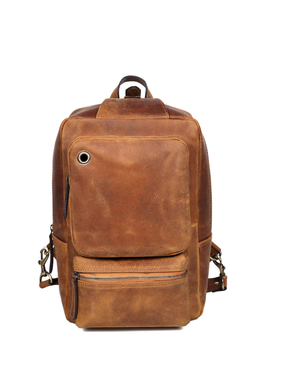 Celtic Men Tan Textured Leather Crossbody Backpack