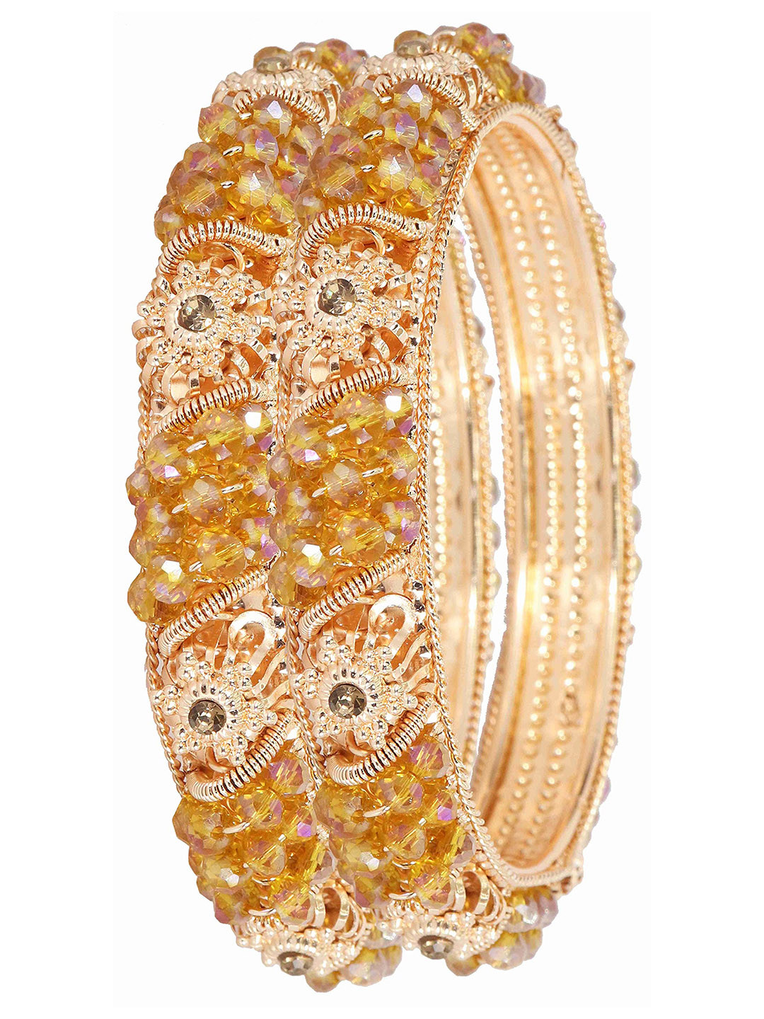 ZULKA Set of 2 Zircon Gemstone Colourful Beaded Metal Bangles