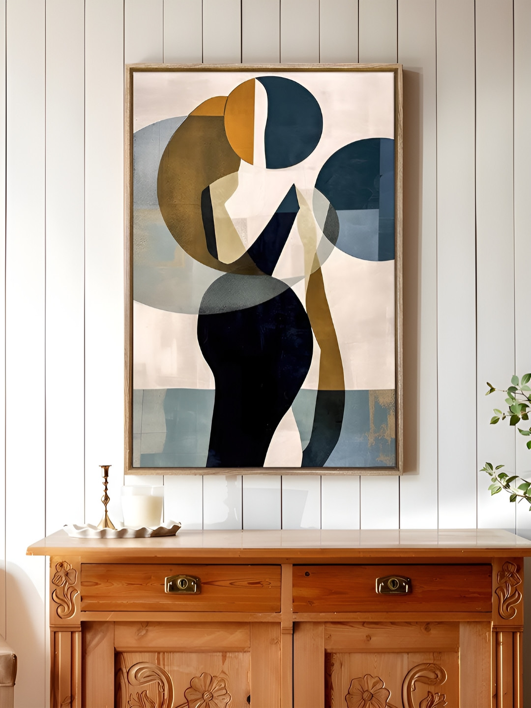 Art Street White & Teal Green Abstract Round Circle Canvas Wall Art