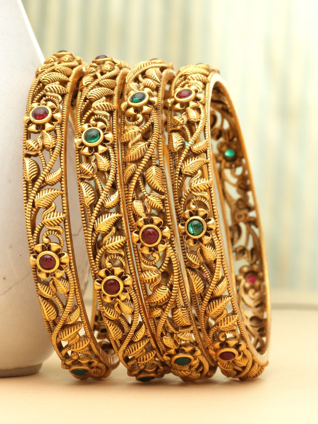 PANASH- Set Of 4 24 CT Gold-Plated Handcrafted Antique Bangles