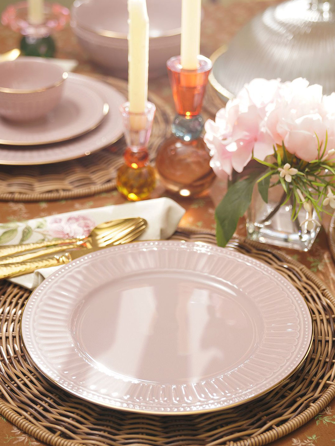 Pure Home and Living Pink 2 Pieces Textured Ceramic Dinner Plates