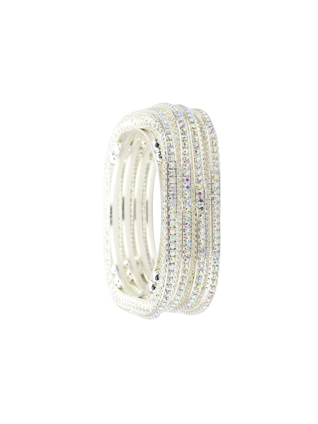 ZULKA Set of 4 Zircon Diamond Square Metal Bangles