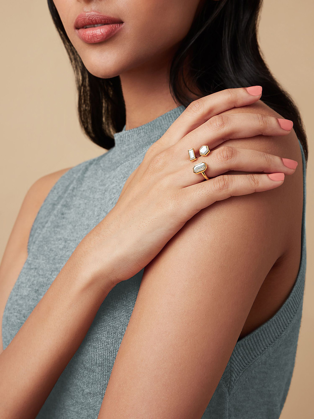 Isharya Gold Plated Mirrors On The Move 2.0 Trinity Finger Ring