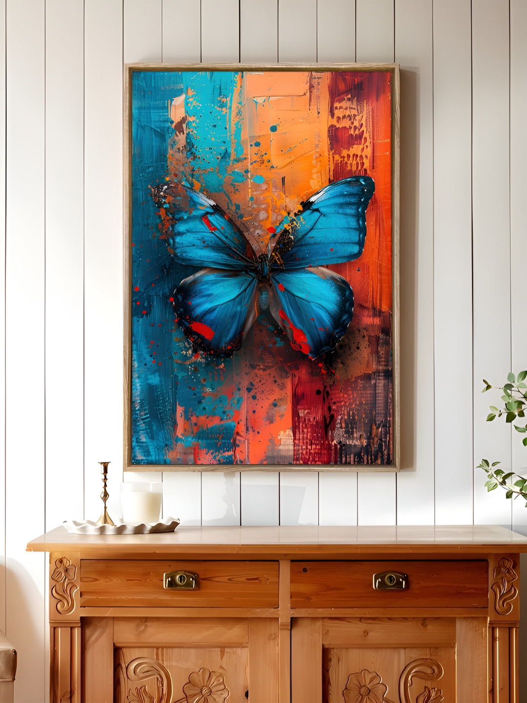 Art Street Orange-Coloured & Blue Butterfly Canvas Wall Art