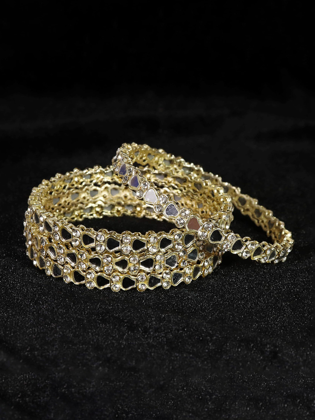 ZULKA Set of 4 Gold-Plated with Zircon GemStone & Mirror Work Bangles