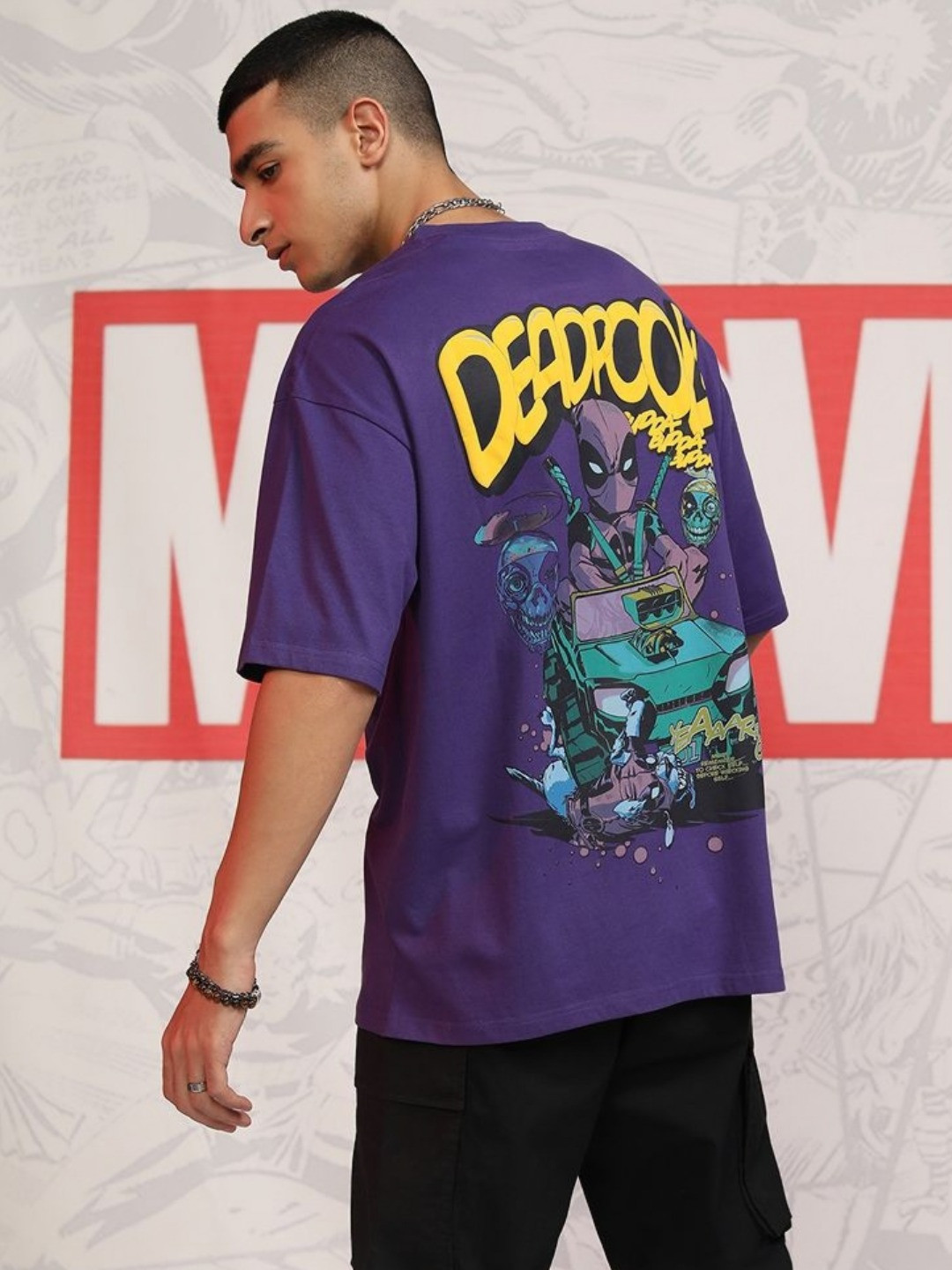 HIGHLANDER Marvel Deadpool Men Round Neck  Oversized T- Shirt