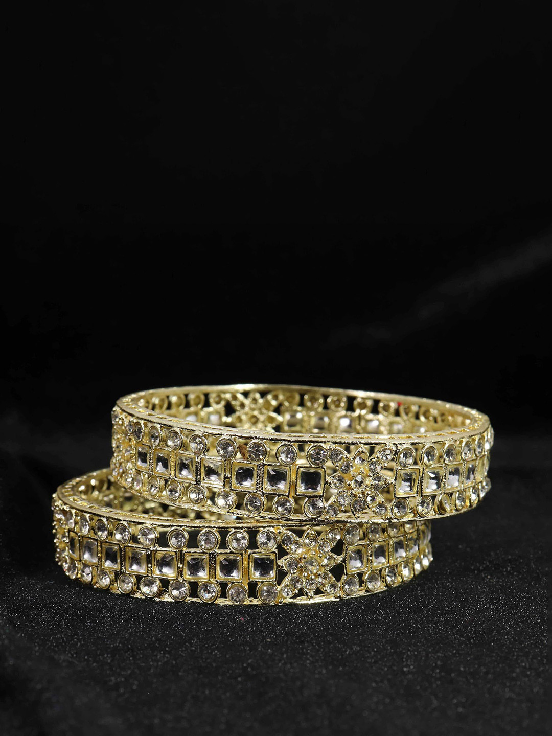 ZULKA Set of 2 Gold Plated Metal American Diamond Stone Studded Bangles
