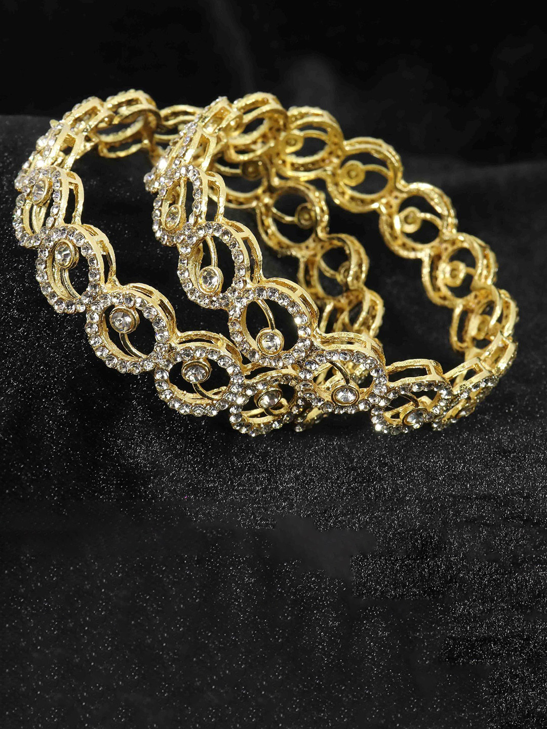 ZULKA Set of 2 Gold Plated American Diamond Metal Bangles