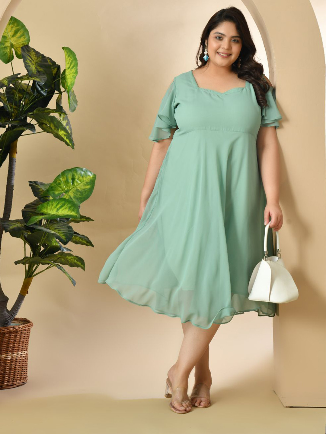 PrettyPlus by Desinoor.com Women Cold-Shoulder Fit & Flare Dress Plus Size