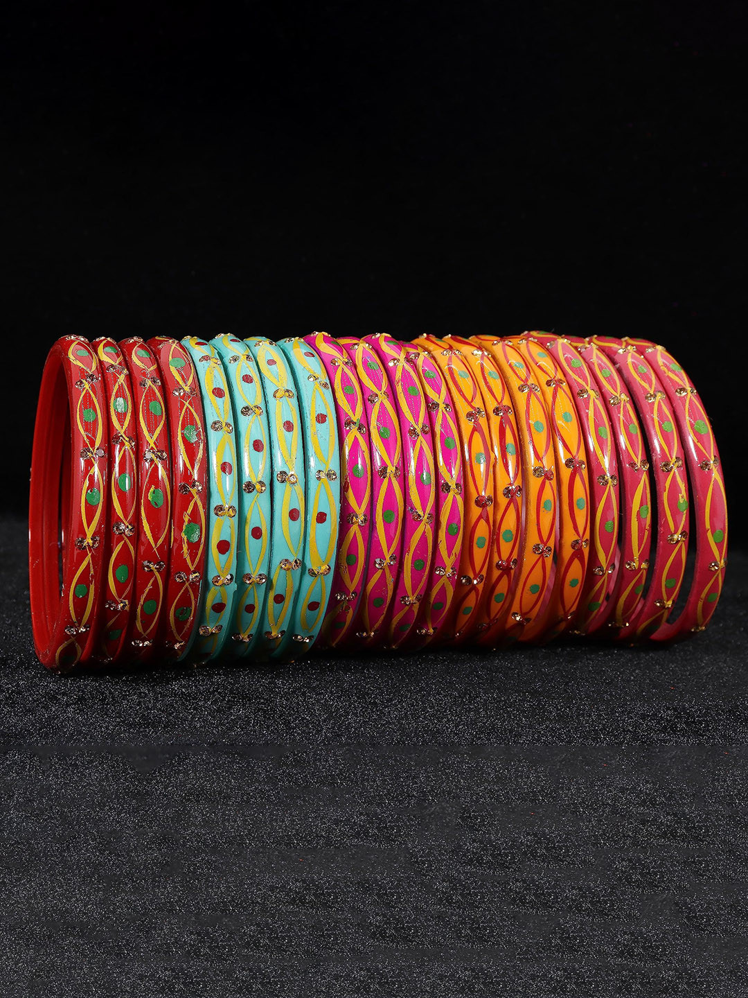 ZULKA Set of 20 Glass with Zircon Gemstone Multicolor Kada