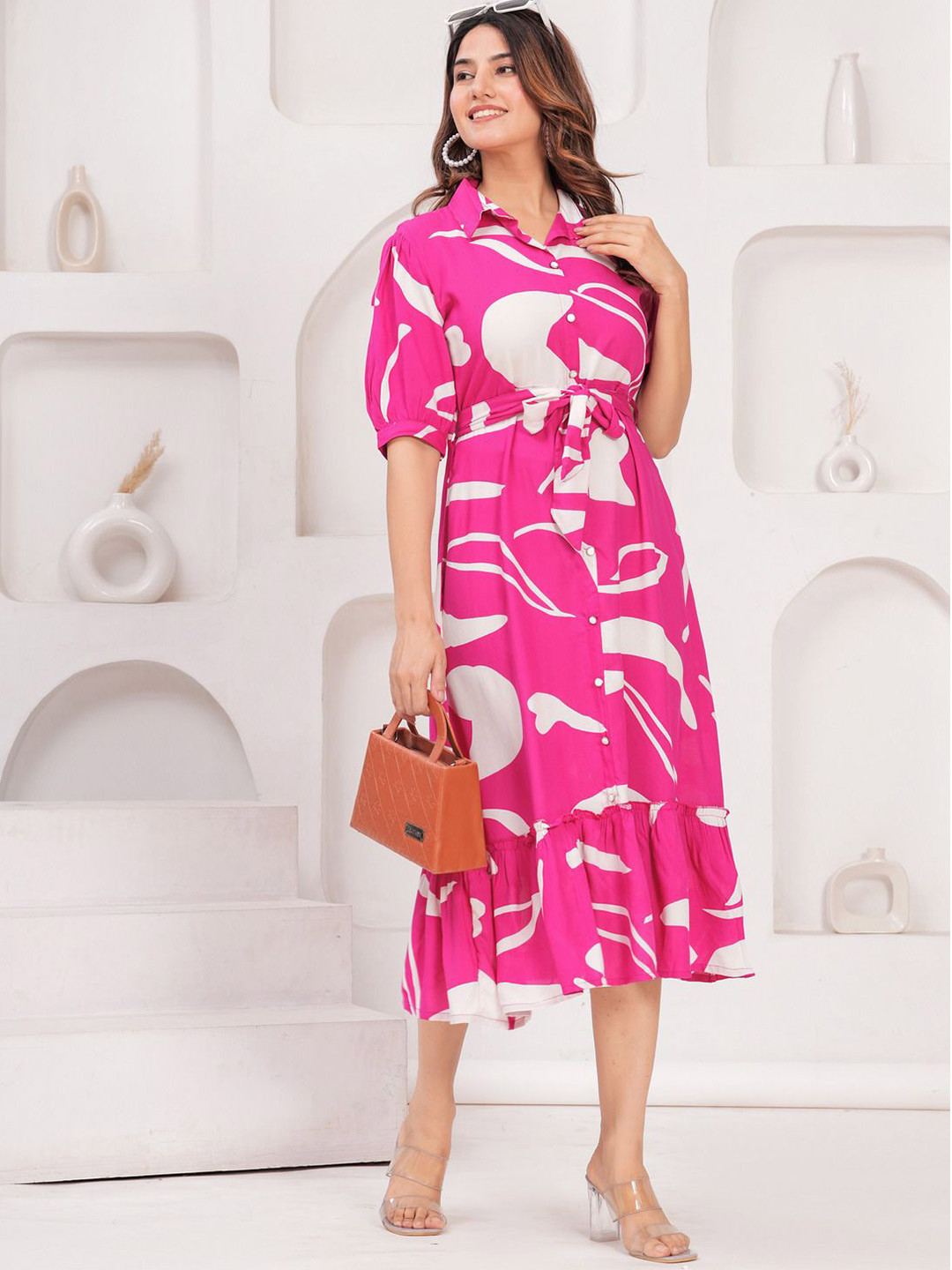 SARAI CREATIONS Women Abstract Printed Fit & Flare Midi Dress