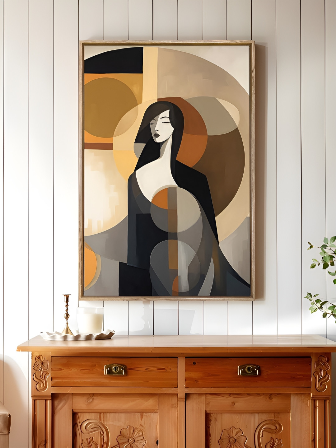 Art Street Brown & White Abstract woman Canvas Wall Art