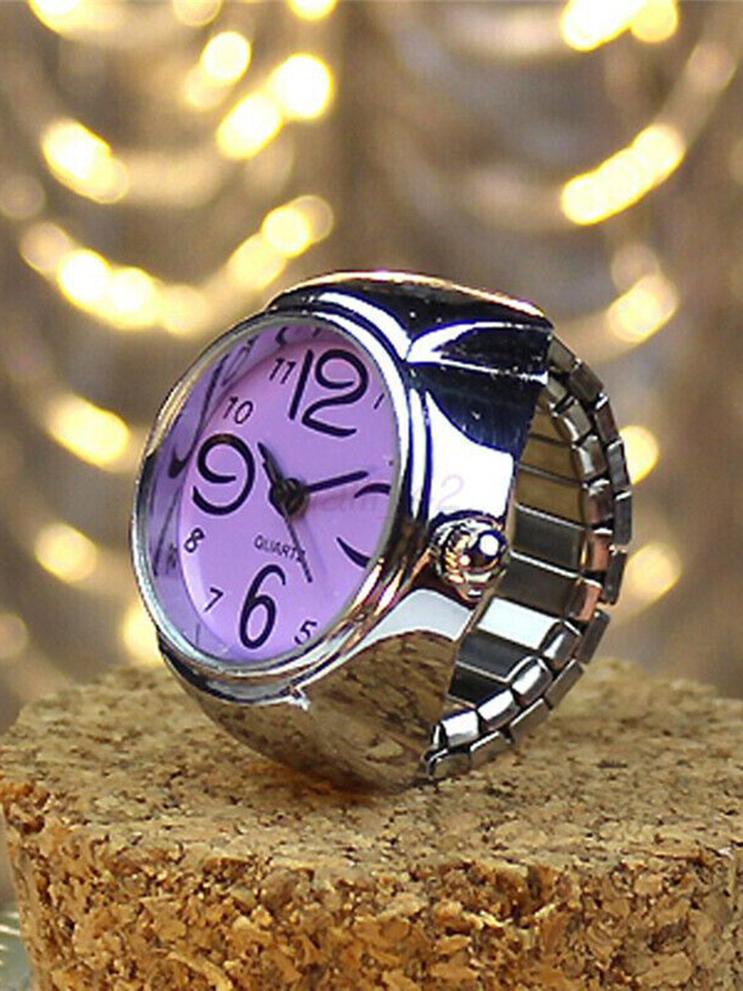RHOSYN Silver-Plated Quartz Stretchable Watch Finger Ring