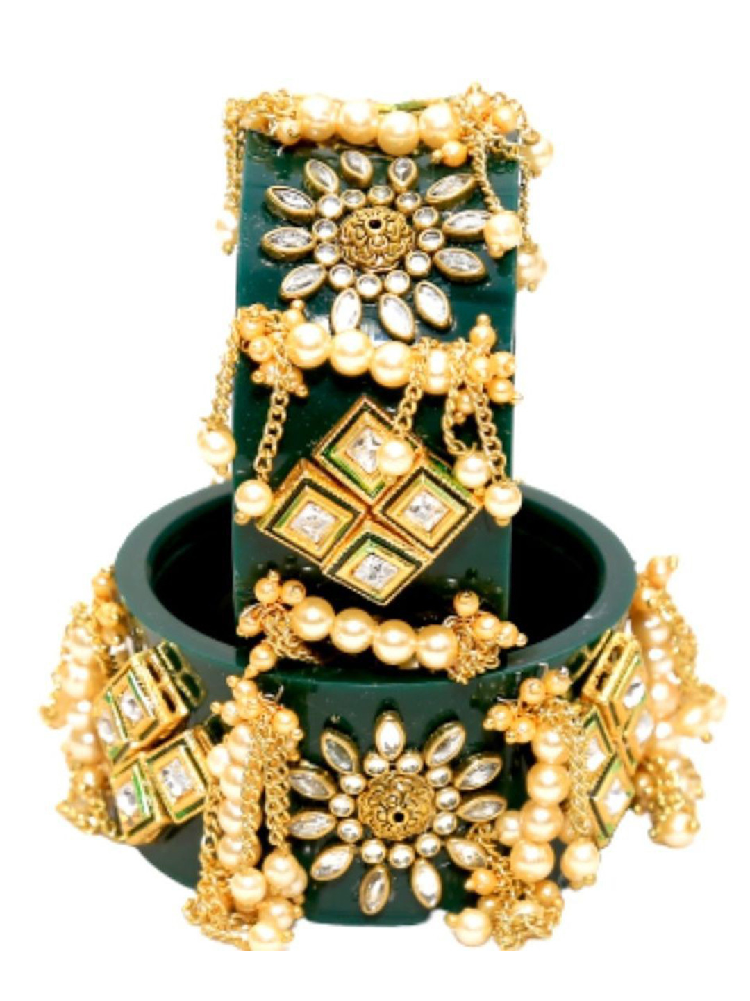 Align Set Of 2 Gold-Plated Artificial Stone-Studded & Beaded Bangles