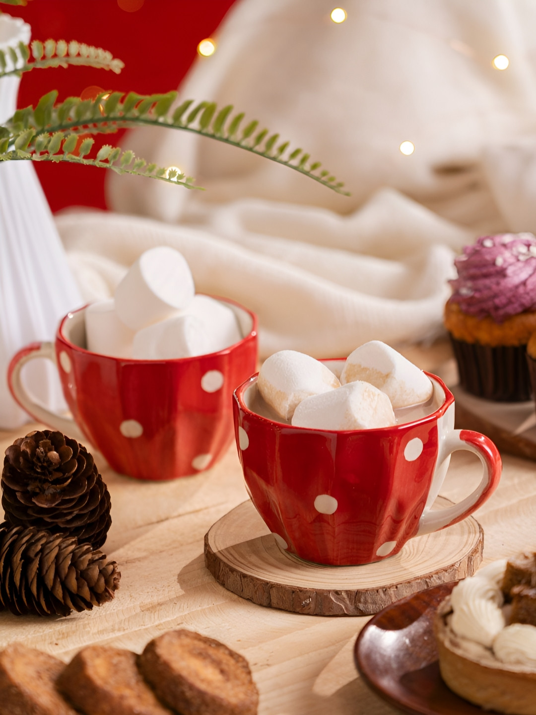 haus & kinder Red & White 2 Pieces Printed Ceramic Glossy Cups 240 ml