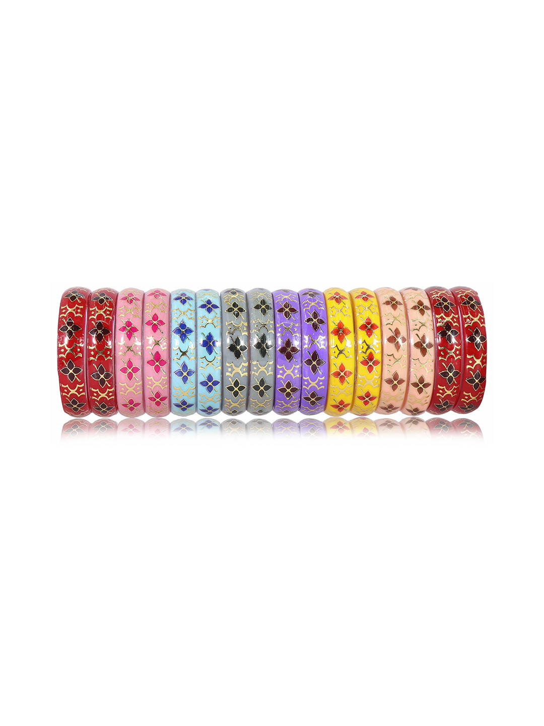 ZULKA Set of 16 Glass Floral Printed Kada Bangles