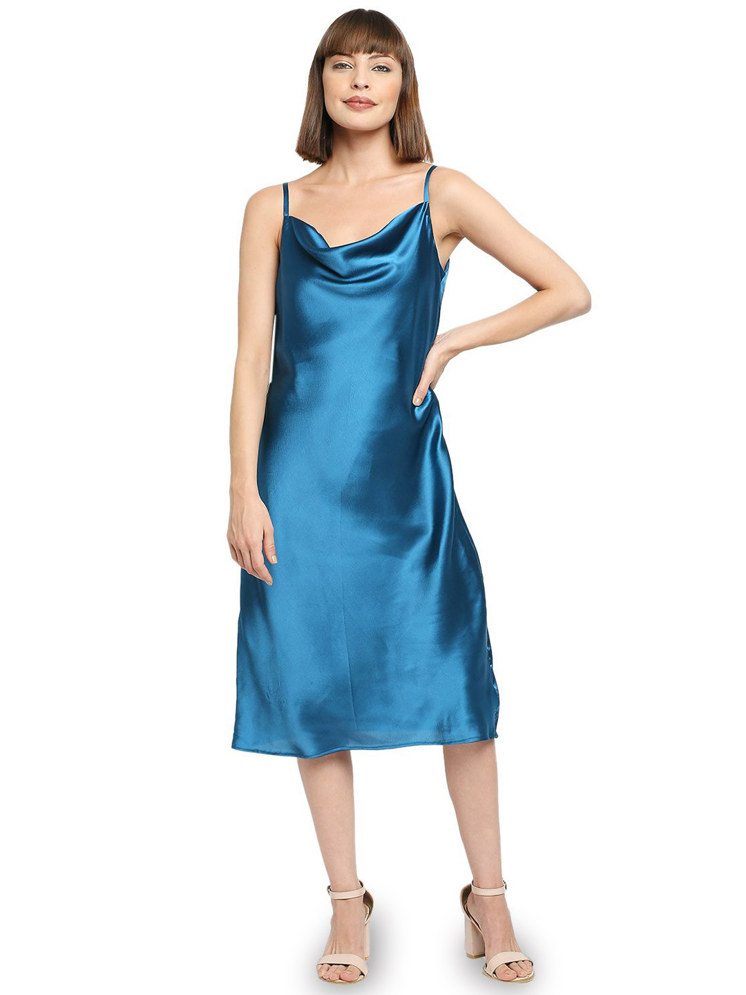 Phool-era Women Cowl Neck Satin A-Line Midi Dress