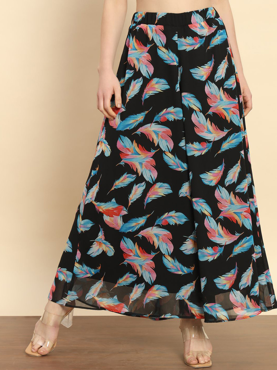 BAESD Women  Feather Printed Flared High-Rise Palazzo