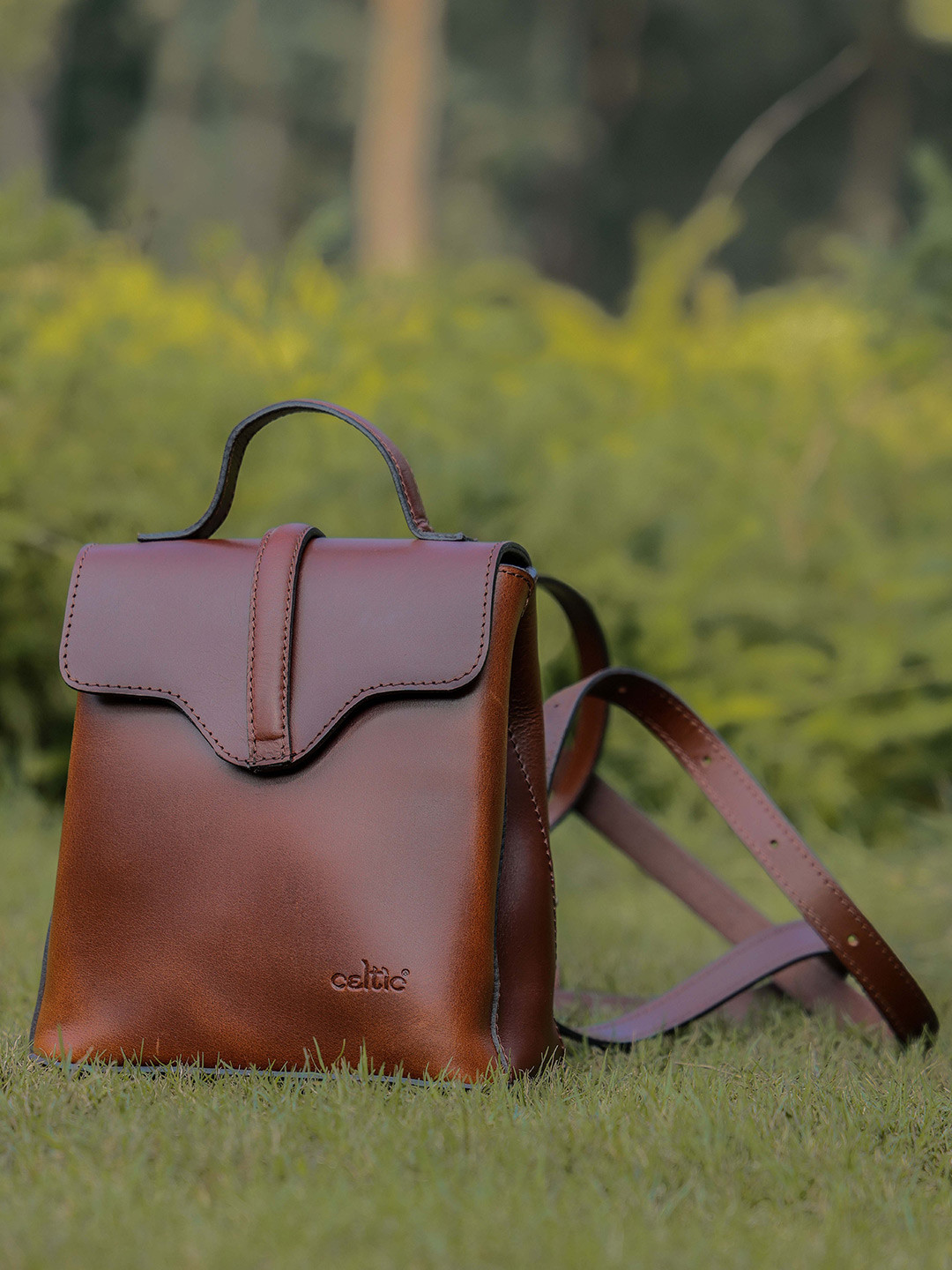 Celtic Women Medium YokeStyle Leather Backpack Brown  Flap Closure