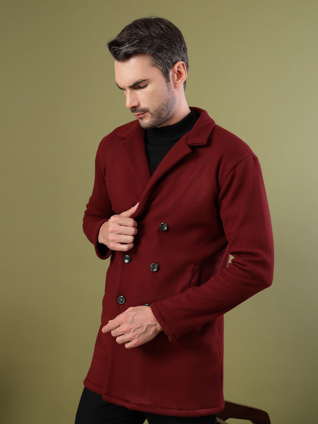 Rigo Men Double-Breasted Overcoat